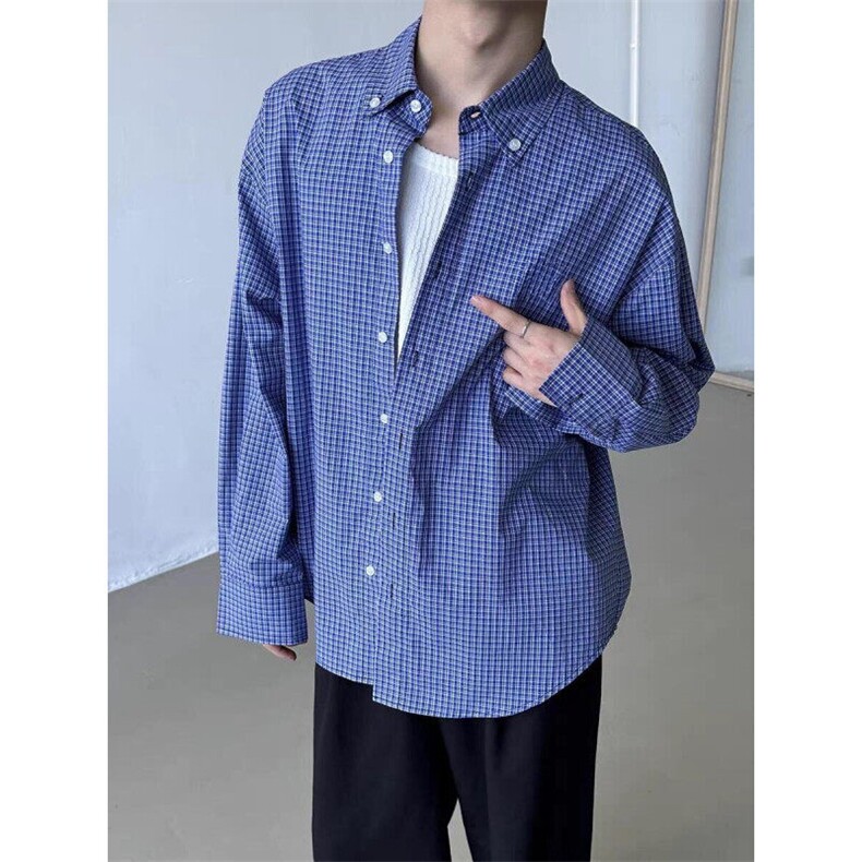 【档口现货】CS552CC-特P30蓝色格子长袖衬衫男内搭叠穿衬衣外套,男装衬衫,星座1007（原301D）