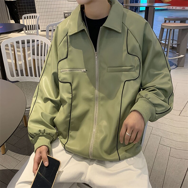文艺夹克拉链潮流标准外穿男春秋潮长袖新款日系皮衣W5010-P58,男装皮衣,星座412