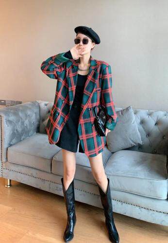 格纹西装外套，女装西装，可可西米