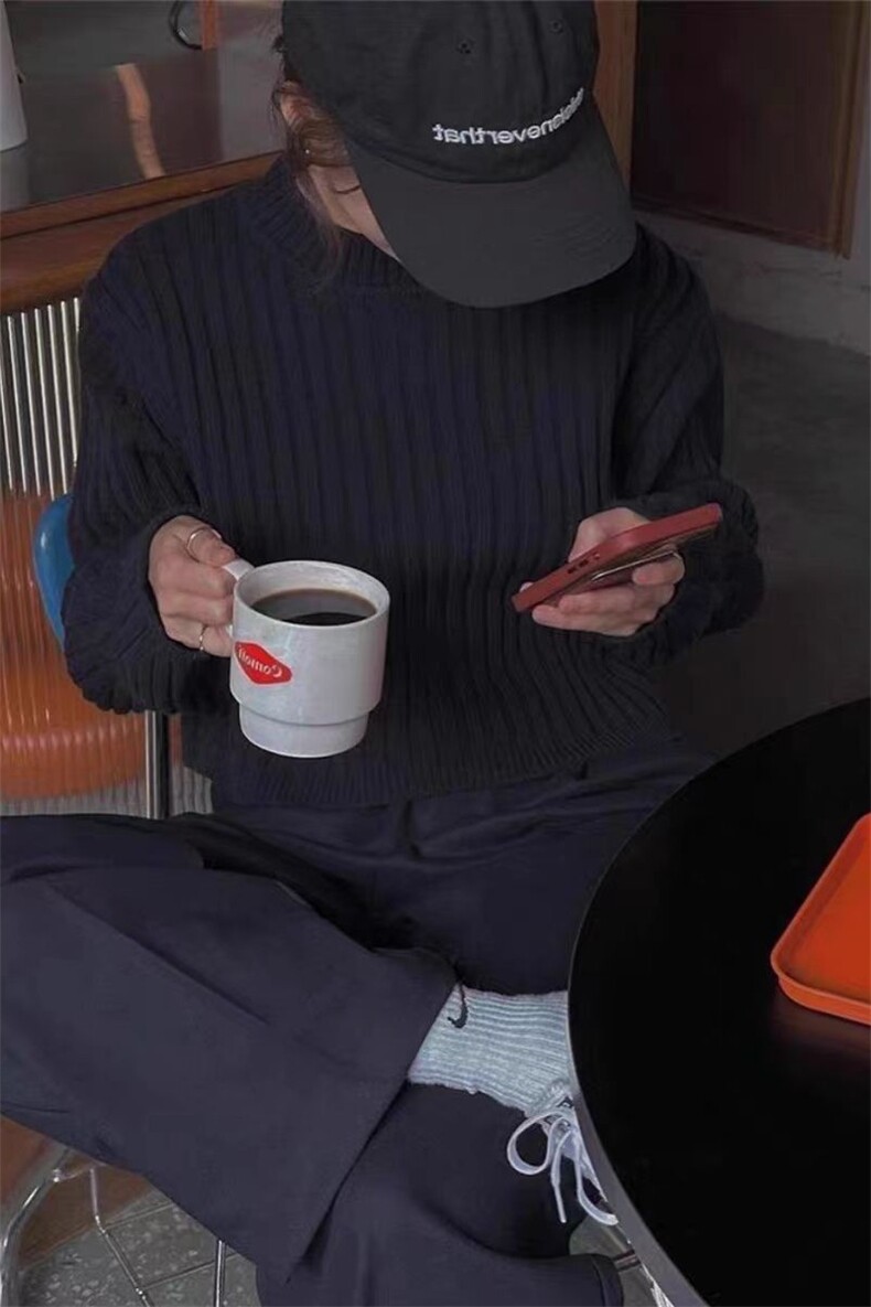 条纹坑条小高领长袖毛衣女秋冬新款宽松显瘦,女装羊毛衫,旭驰羊绒