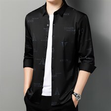 免烫衬衫长袖秋新款商务休闲男士衬衣中年爸爸上衣ALXB2602-P105图片