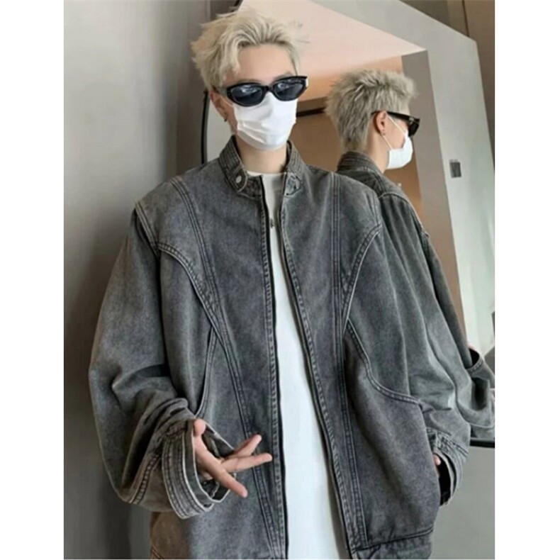 复古牛仔夹克男cleanfit简约高级设计感立领外套J29,男装夹克,星座1116A（原606A-3）