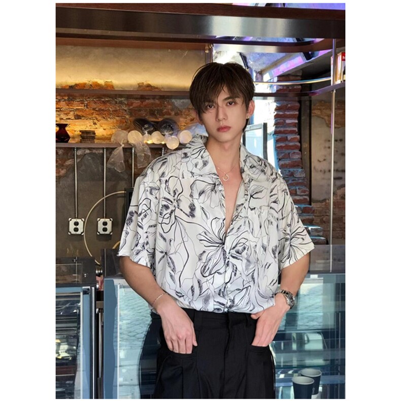 港风痞帅夏季花衬衫男夏威夷短袖潮流宽松休闲衬衣 CS522图片