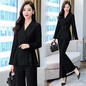 2024春季时尚百搭新款两件套通勤气质干练V领纯色简约大气女图片