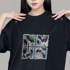 网图现货 美式宽松复古刺绣圆领T恤男8131/特P30图片