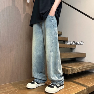 XZ616 夏季水洗大口袋拼接直筒休闲裤牛仔裤 TY1025 P65控78图片