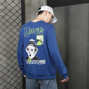 秋季潮男个性印花卫衣圆领套头宽松85%棉15%聚酯纤维LM86207
