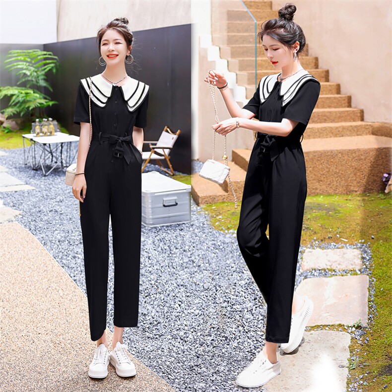 小香风高级感休闲工装连衣裤女2025夏装气质减龄娃娃领显瘦连体裤，女装连体裤，布依丽人