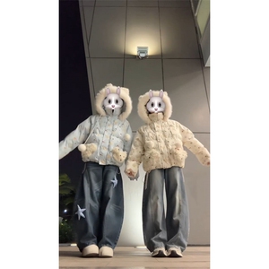 1506-1/M78371/P99萌卡小狗满印毛领闺蜜棉服外套图片
