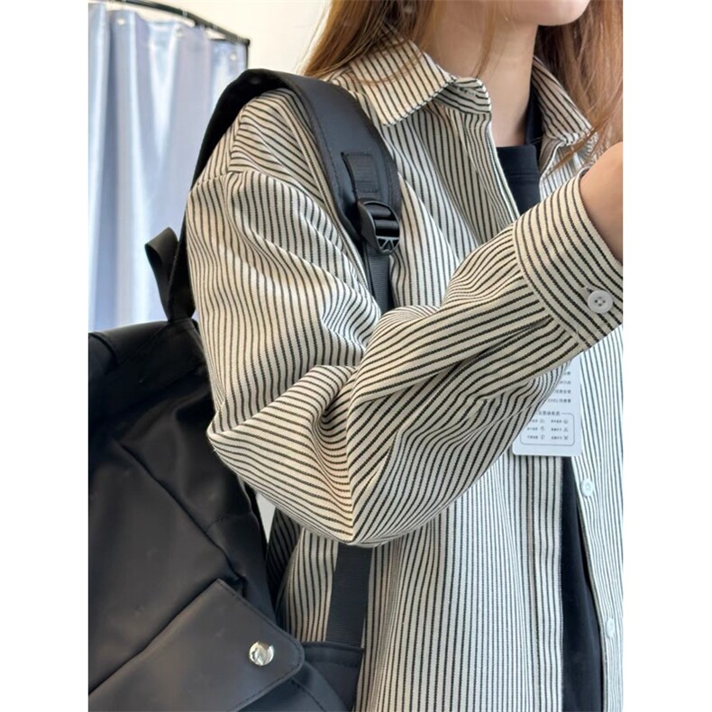 网图有货复古条纹长袖宽松衬衣外套男女C16-P45，男装衬衫，星座1505