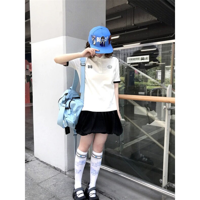 H0937-P35三杠学院风polo衫设计感翻领宽松短袖t恤男女同款,女装T恤,星座617A-2