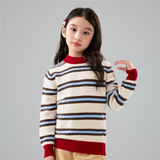 儿童秋冬新款加厚条纹针织衫100%羊毛打底毛衣男女童彩条打底衫，童装儿童羊毛衫，初丹羊绒童装