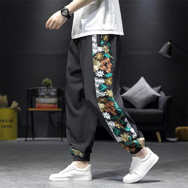 风冰丝潮刺绣男休闲裤宽松束脚运动裤休闲长裤019-p70，男装休闲裤，星座816-2（原B366-1）