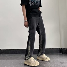 复古水洗做旧设计感牛仔裤男小众设计感高街立体拼接直筒微喇裤，男装牛仔裤，星座506A