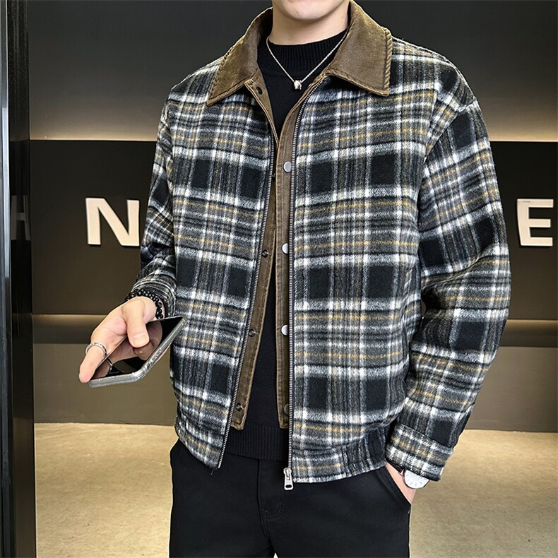 潮款毛呢格子羽绒服男标50假两件保暖外套B317/6535/P225,男装羽绒服,电商B317