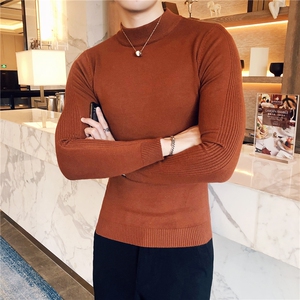 M07/p45半高领毛衣男 秋冬休闲纯色修身长袖中领针织打底衫线衣图片