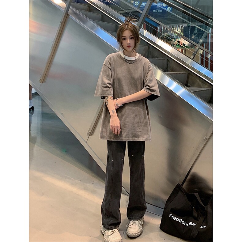 X1025-TP25水洗做旧短袖T恤男女重磅240克港风复古可二开夏季T恤,男装T恤,电商A102-1