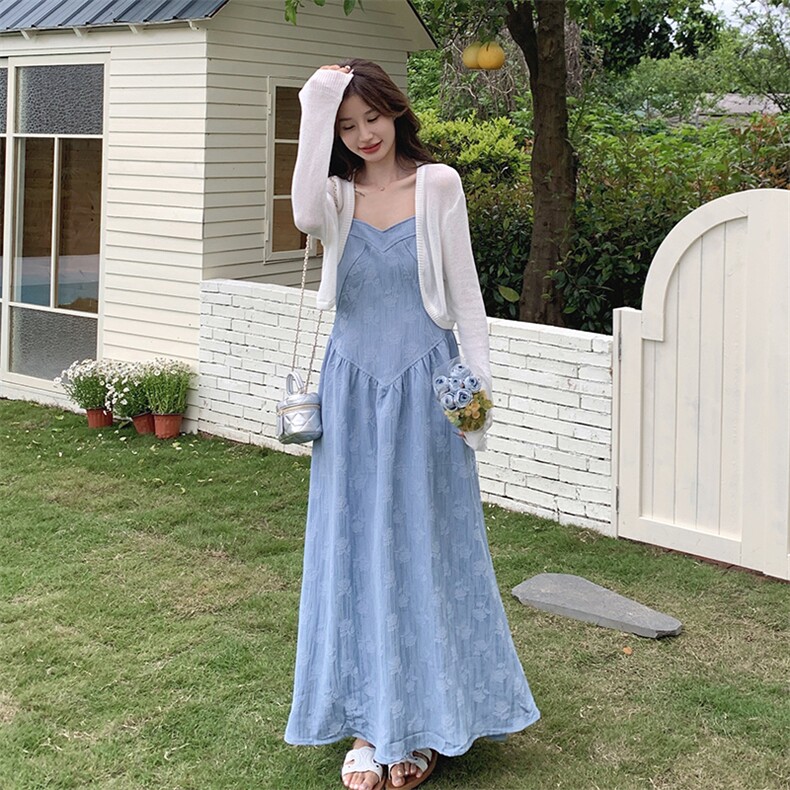[现货】夏季针织开衫吊带裙套装A809P170K228,女装连衣裙,2C269
