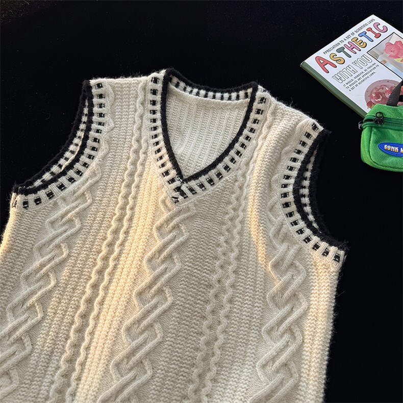 春款情侣针织马甲搭配衬衫叠穿设计感V领毛衣日系背心BX92-P38，男装背心/马甲，电商B278