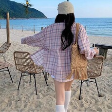 韩系格子衬衫防晒外套男女夏季慵懒休闲中长款长袖衬衣LSC129P36，男装防晒衣，星座1013-5