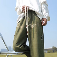 美式高街hiphop绿色休闲裤男新款宽松束脚运动卫裤ins潮K4245-P35，男装休闲裤，星座412-3