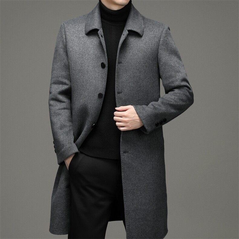 羊毛毛呢大衣男长款秋冬季中年男西装领休闲外套上衣ZL93156-P340，男装毛呢大衣，电商B212（原钱塘6029）