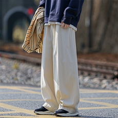 2023秋大码宽松长裤男日系cityboy阔腿直筒折痕拖地裤K23104-P55，男装休闲裤，电商A082