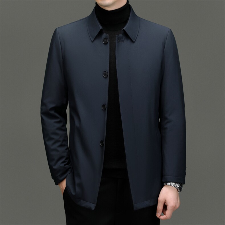2023年新款冬季男士白鸭绒羽绒服立领保暖外套修身风衣大衣图片