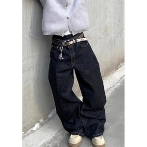 原牛黑阔腿牛仔裤休闲宽松丹宁直筒cleanfit长裤子男 N1218图片