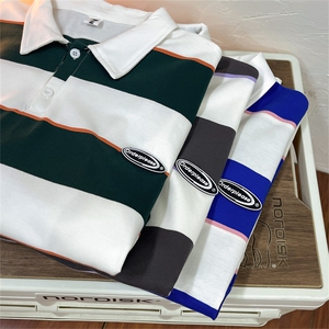 !条纹翻领宽松纯棉polo衫短袖男T恤XP221-P40控68图片