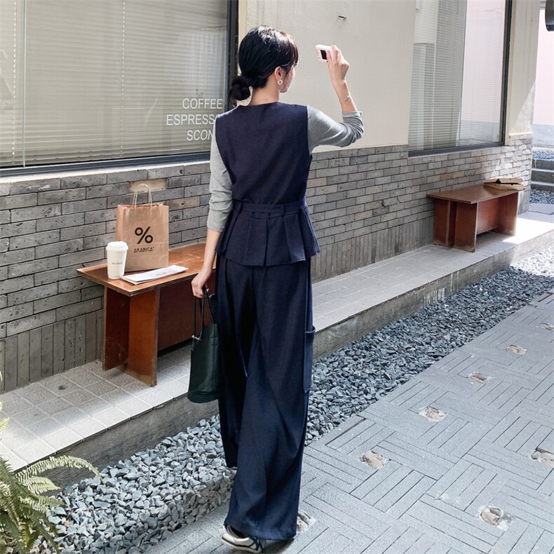 韩系简约高级感淡人穿搭套装女2025夏季休闲撞色上衣阔腿裤两件套,女装套装/套裙,浙宝217