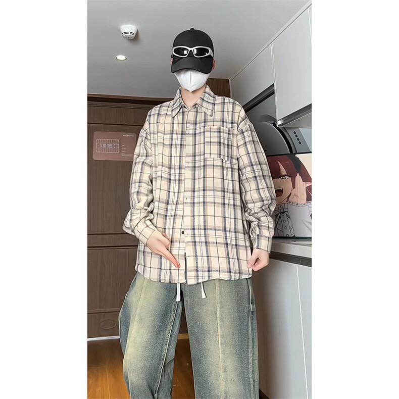 厚款小香风格子衬衫男生长袖衬衣KD612-P5078,男装衬衫,电商D312-1