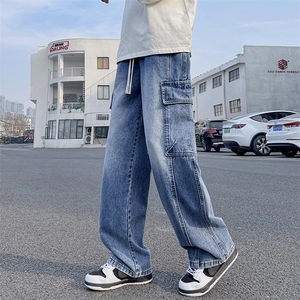 【现货】秋季新款美式复古工装口袋拼接宽松阔腿裤牛仔男816-P50图片