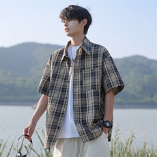 特批P28无差价2025夏季新款百搭格子短袖潮流大码衬衫男CD5490，男装衬衫，电商A001-1
