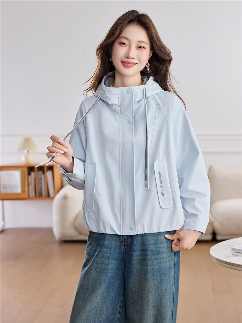 现货时尚拉链休闲连帽短外套女2026春季宽松百搭显瘦工装夹克上衣,女装短外套,涵誉
