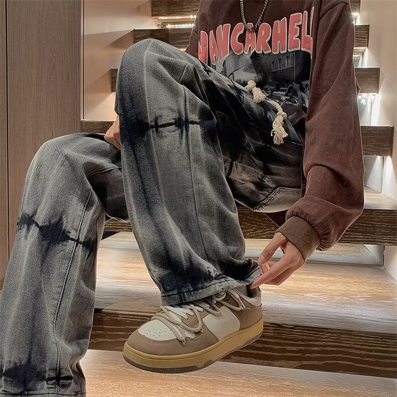 水洗扎染渐变牛仔裤男款秋冬季直筒宽松高街vibe潮NT744P42,男装牛仔裤,星座1116-2