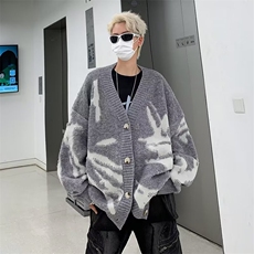 美式复古植绒开衫毛衣针织衫男秋装宽松高街嘻哈MY231-P55，男装针织衫/毛衣，星座1109-3