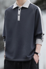 潮流宽松撞色polo领卫衣百搭休闲上衣WY2355，男装卫衣，电商A161