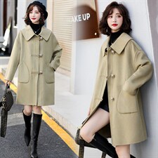 现货2021年冬季小个子甜美气质大翻领中长款手工缝制双面呢大衣，女装毛呢外套，菡迪欧娜