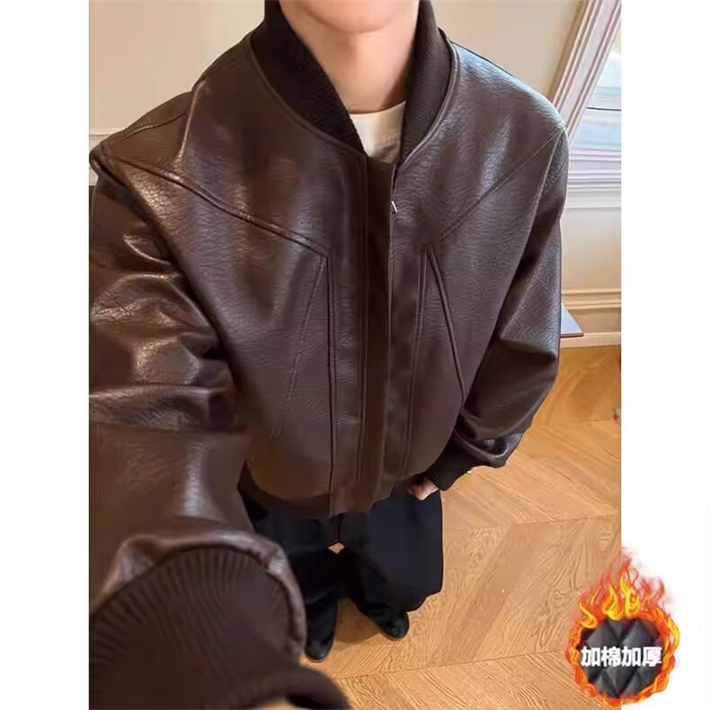 pu软皮拼接防风廓形免烫立领皮衣JK641，男装皮衣，星座516A