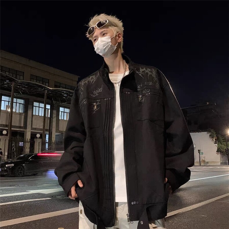 美式重磅机车棒球服外套男秋季新款设计感工装休闲宽松情侣短夹克,男装夹克,星座218-1（原230）