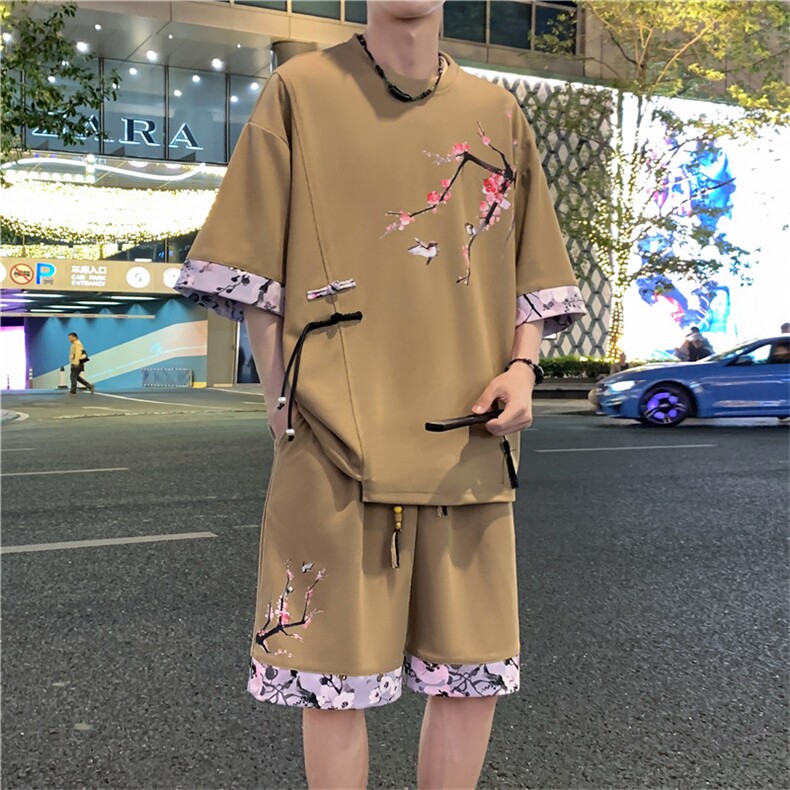 新中式风两件套夏季新中式禅意短袖t恤男套装A436-D220-P52，男装休闲套装，电商A436