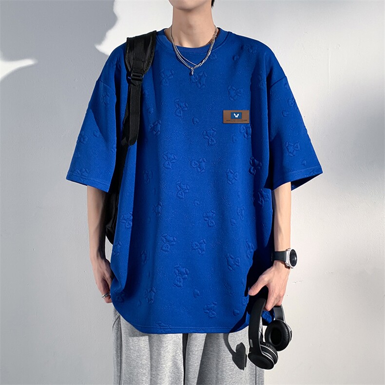 T903P35光影墙华夫格重磅350克小熊提花休闲高级感男士短袖T恤，男装T恤，电商A026-1