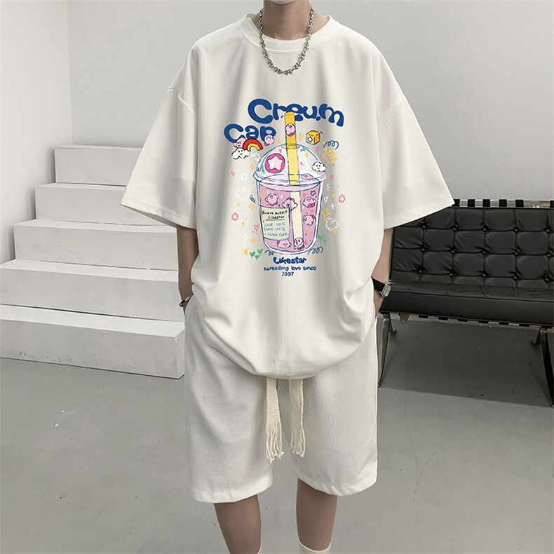 华夫格套装运动短袖t恤套装休闲两件套一套 HZ84332-P44图片