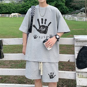 电商DSA028-TZDTHD14-P50 夏季华夫格套装男T恤短裤两件套港风图片