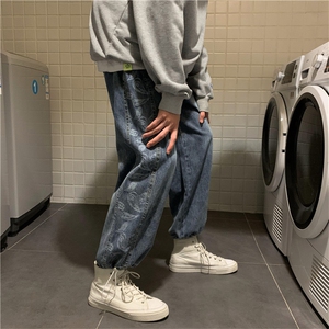 新款牛仔裤男潮牌直筒宽松中性韩版束脚阔腿裤休闲长裤子k299-p45图片