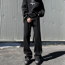 高街纯黑色加绒微喇牛仔裤男1001-1-N686-P38，男装牛仔裤，星座1001-1