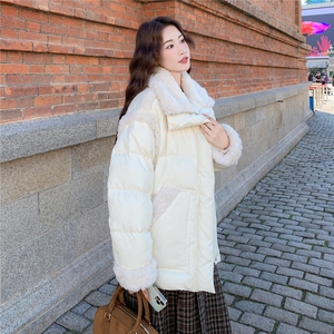 白色羊羔毛拼接90白鸭绒羽绒服2C259-9979-P325-K468图片