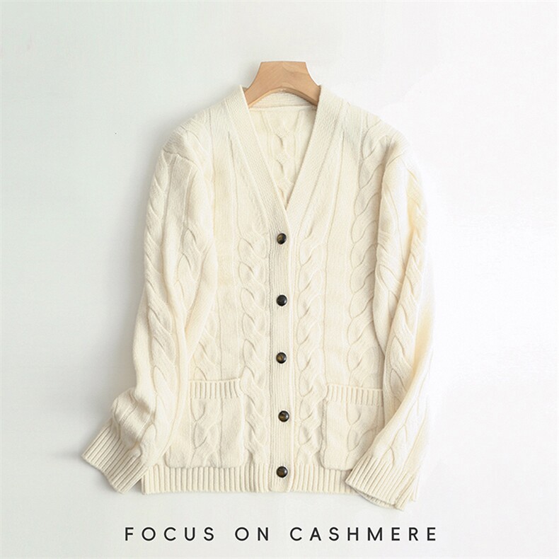 秋冬新款纯色针织v领单排扣开衫时尚百搭，女装羊绒衫，缇曼羊绒