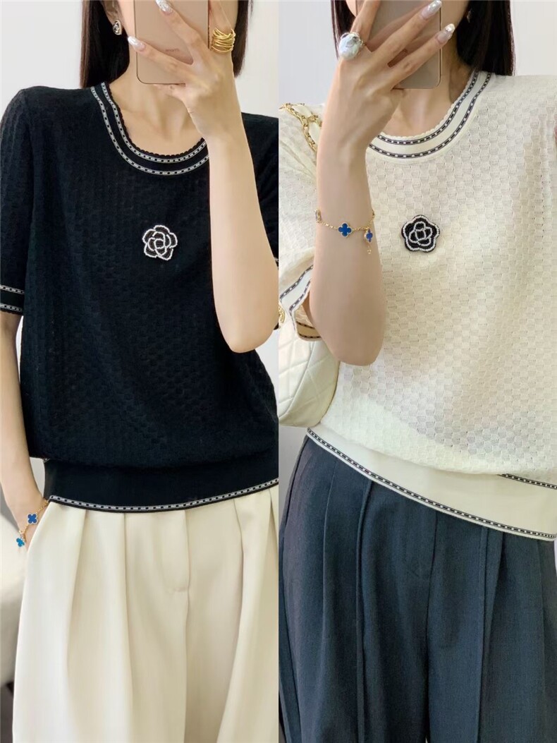 山茶花天丝莱赛尔方格短袖，女装T恤，晨旭羊绒